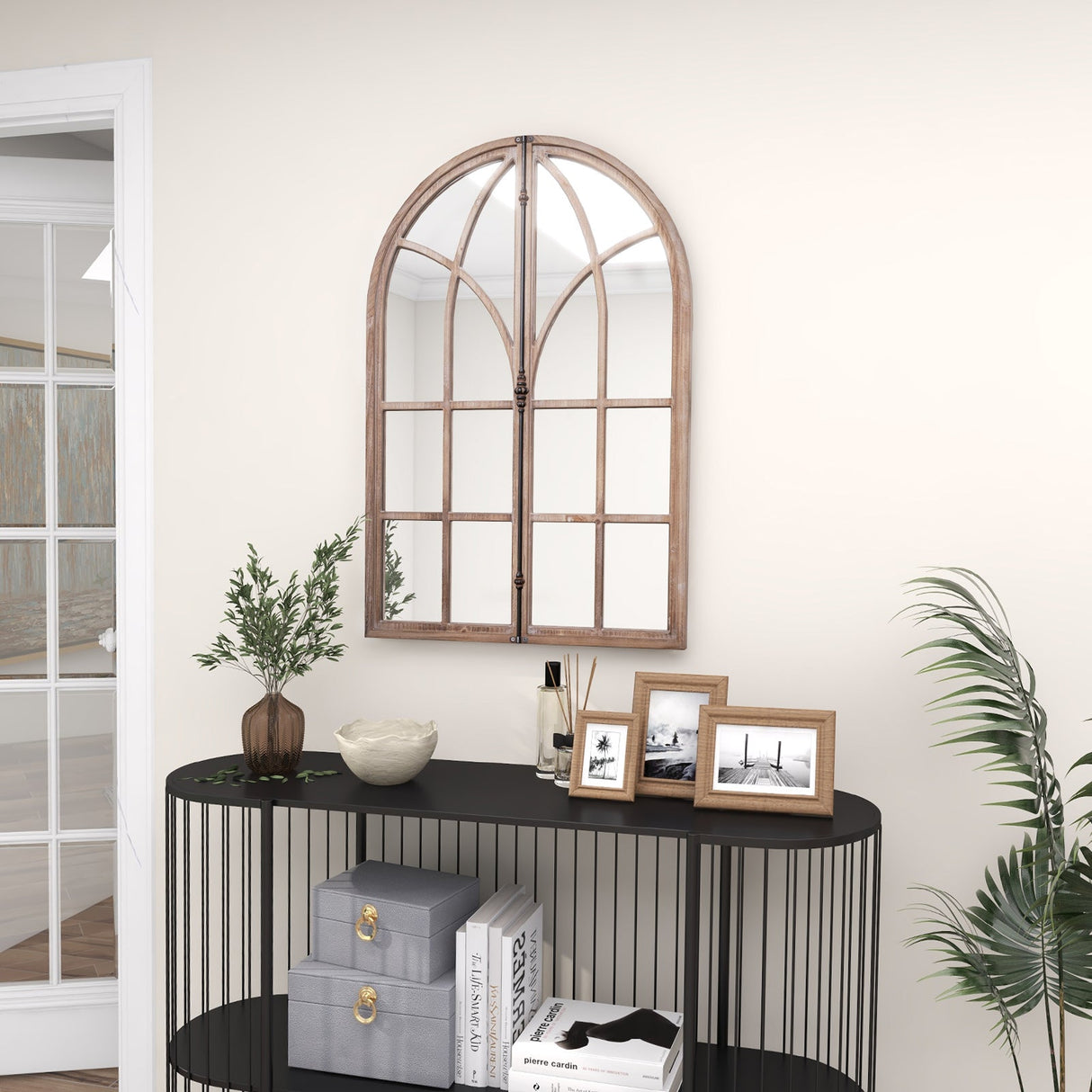 Espejo de pared con cristal de arco para sala de estar y entrada - Natural