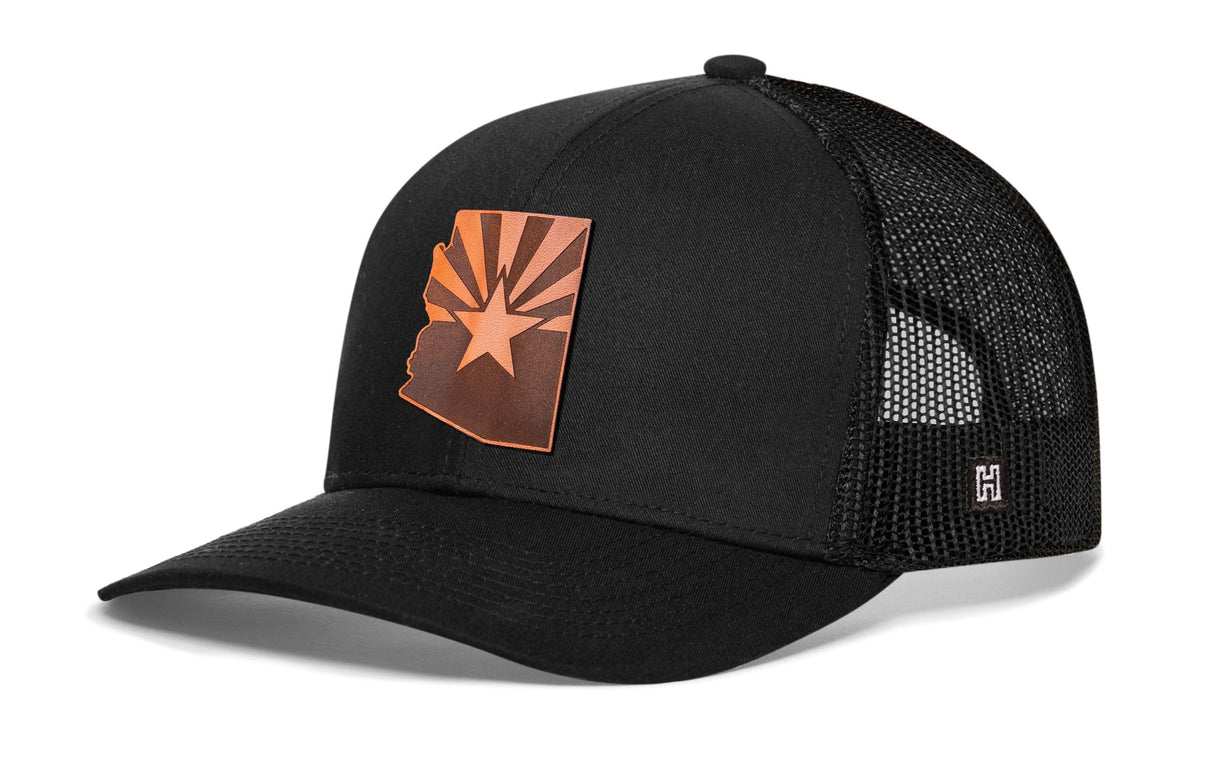 Arizona Flag Trucker Hat Leather | Black Arizona Flag Snapback