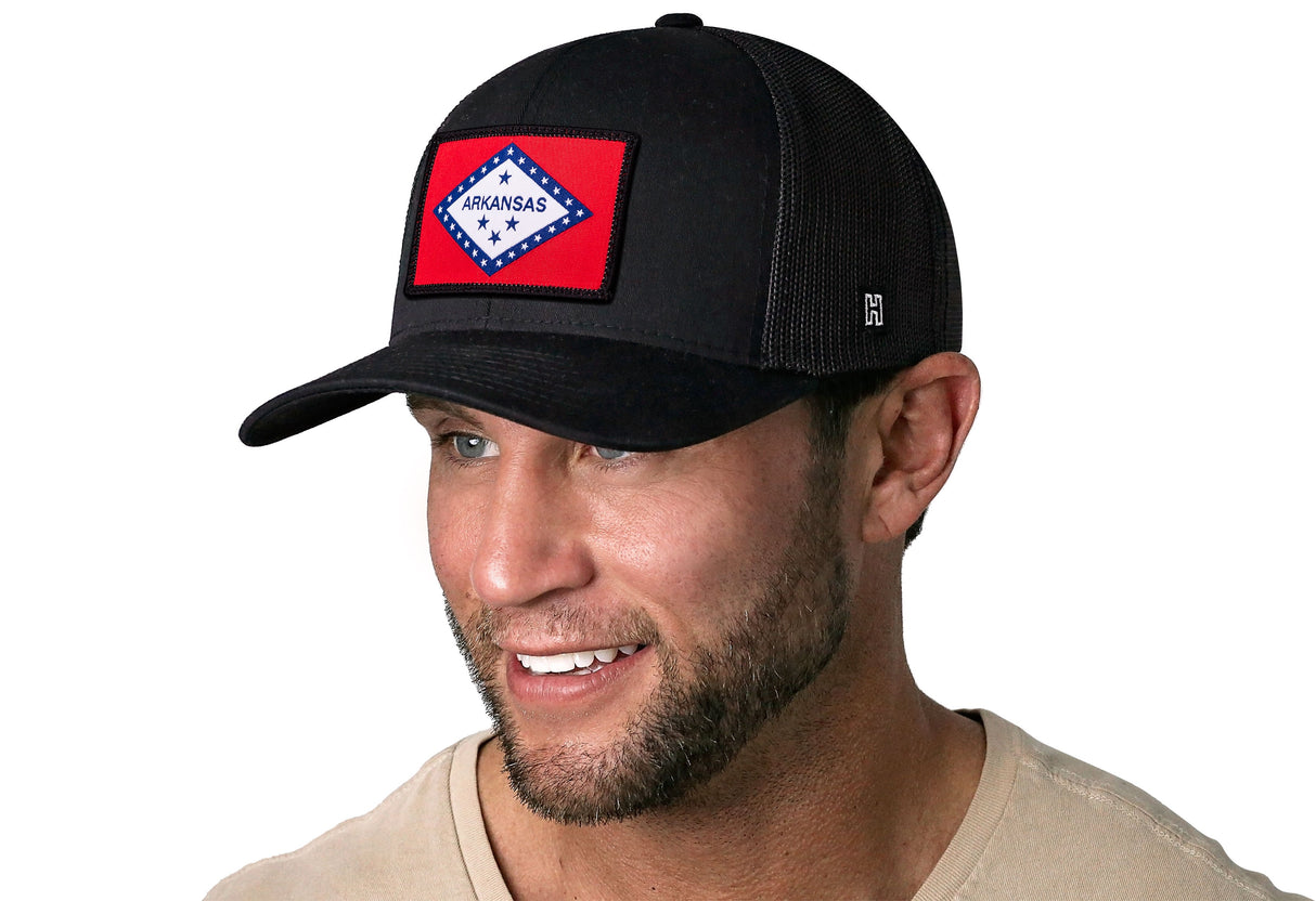 Arkansas Flag Trucker Hat | Black Arkansas Flag Snapback