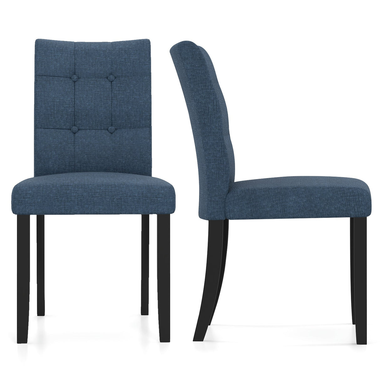 Juego de 2 sillas de comedor sin brazos tapizadas con patas de madera de caucho - Azul oscuro