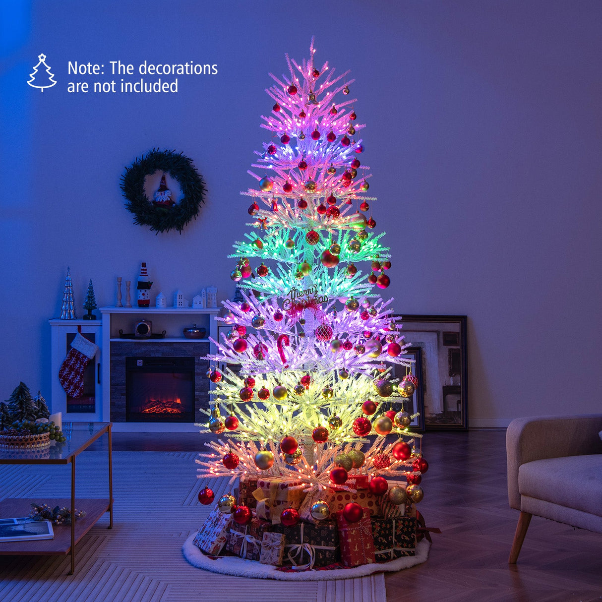 Árbol de Navidad artificial preiluminado de 7 pies con bisagras y 820 puntas de rama tipo coral