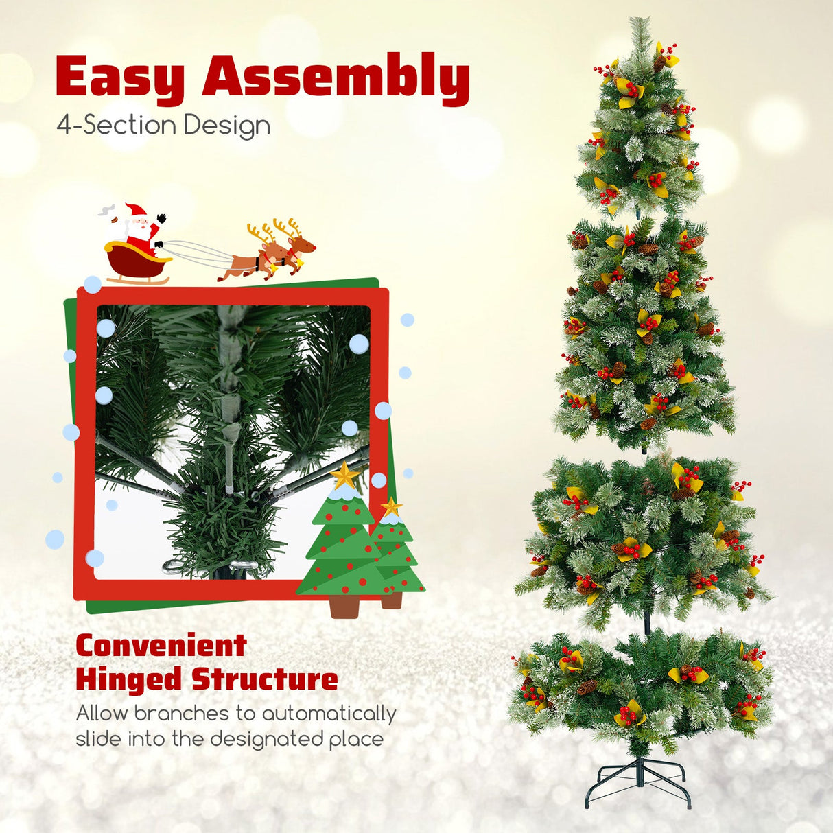 Árbol de Navidad artificial preiluminado de 5/7.5/9 FT con 453/1096/1416 agujas de PVC y pino