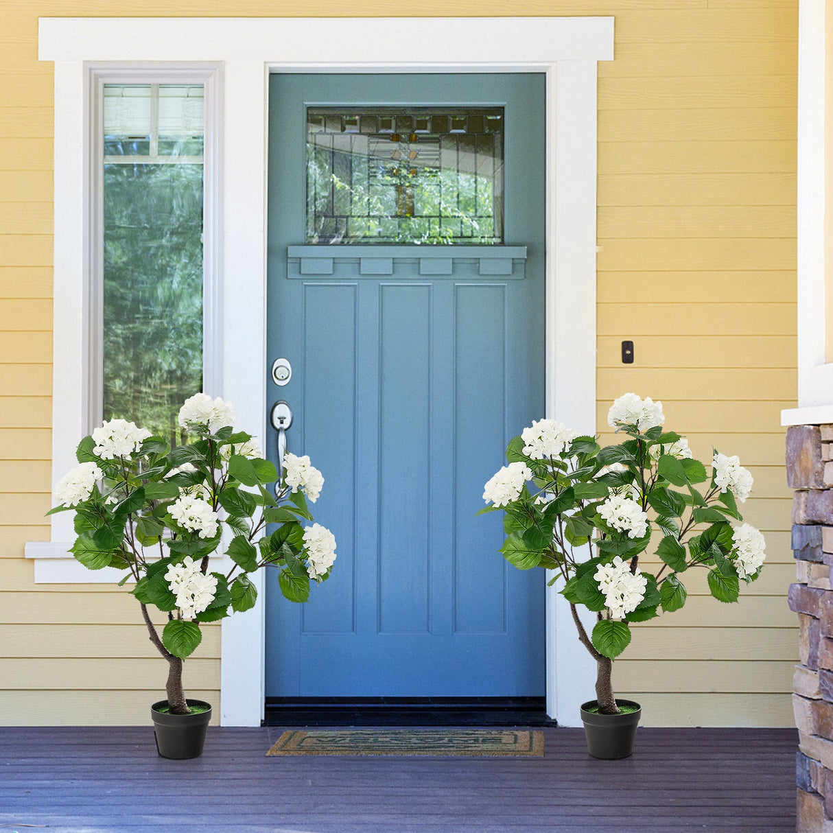 Árbol de hortensias artificiales, planta floral sintética con 11 flores blancas - Blanco