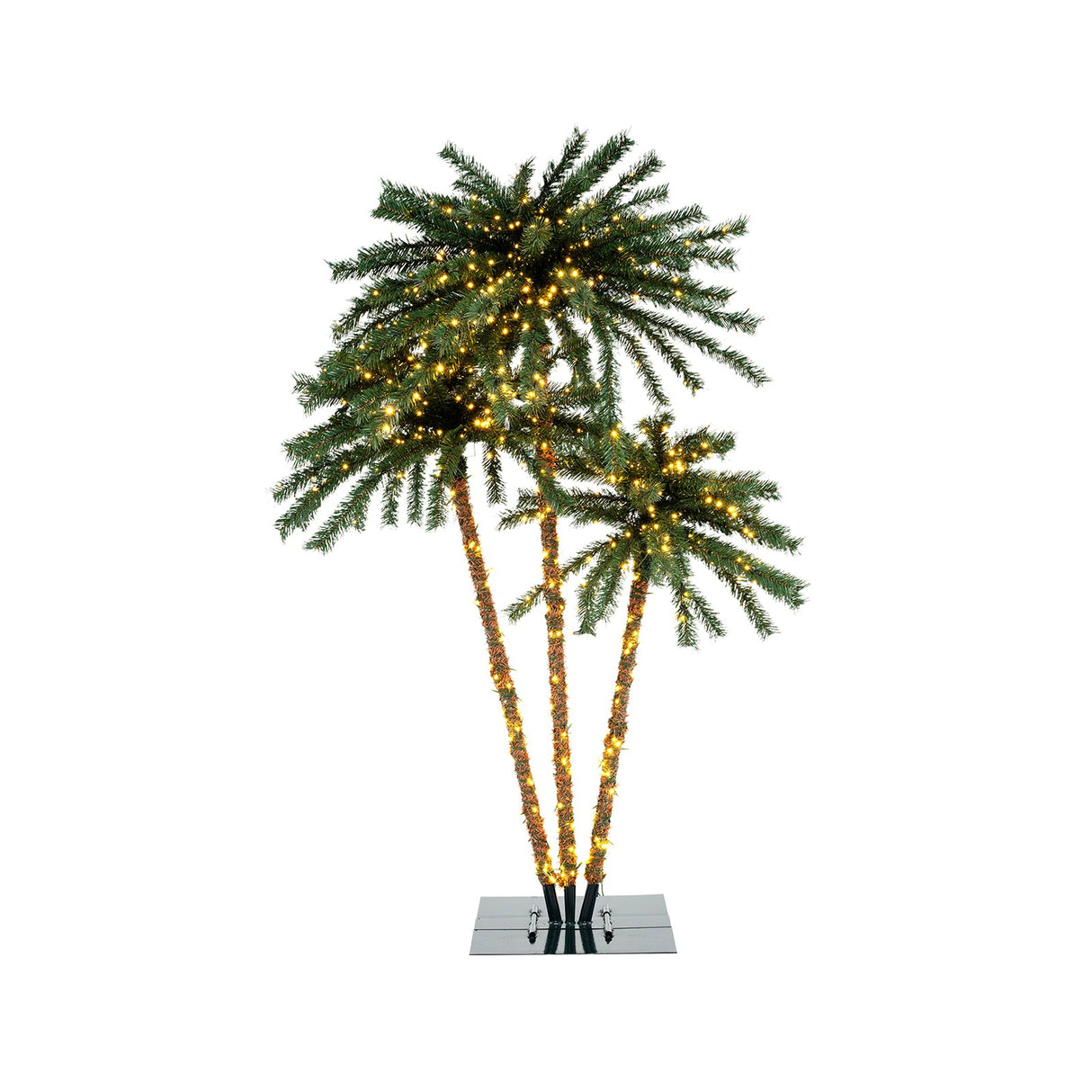 Palmera Artificial Iluminada con Base Metálica, 157 Puntas de Rama y 930 Luces LED Blancas Cálidas
