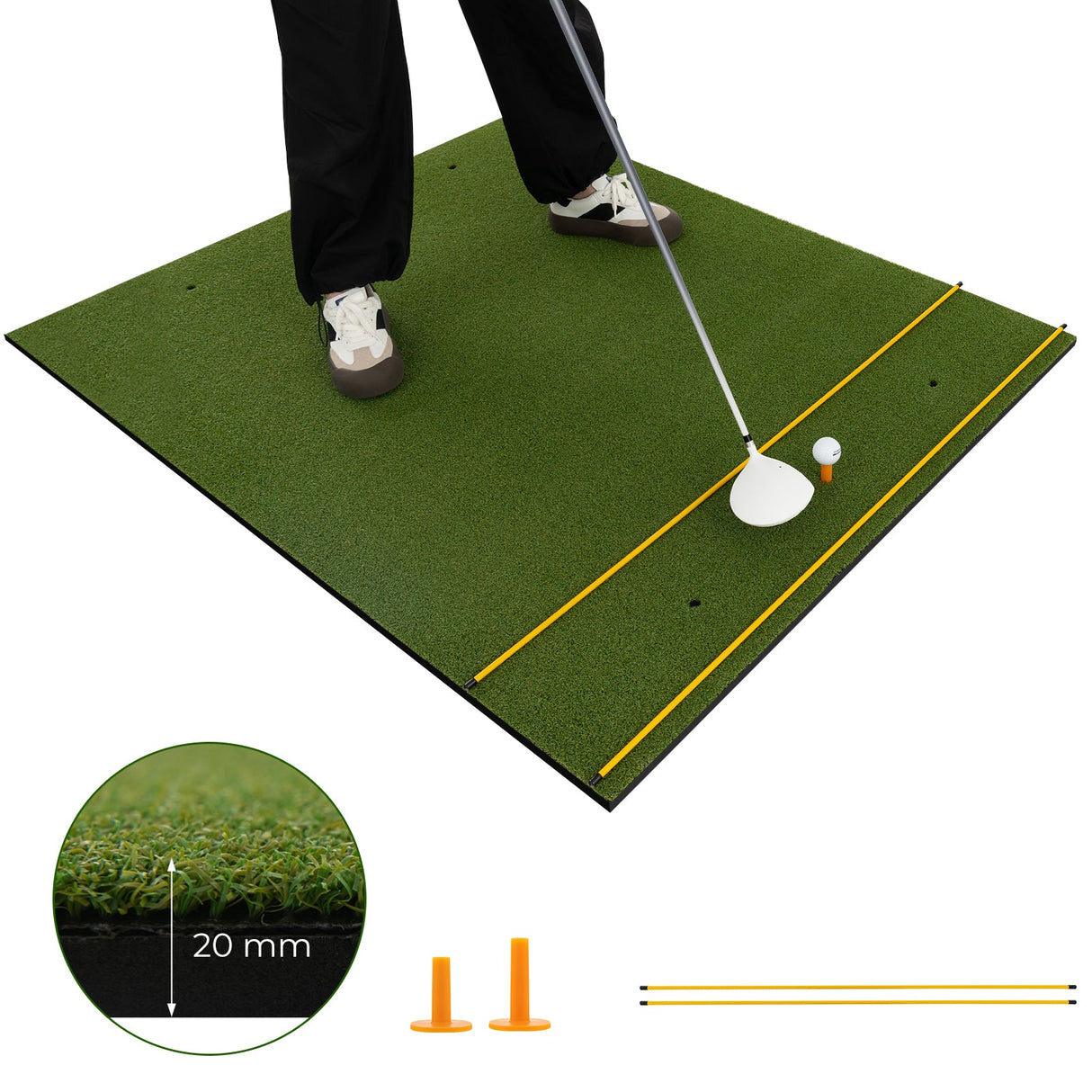 Alfombra de césped artificial para práctica de golf en interiores y exteriores Incluye 2 tees de goma y 2 varillas de alineación