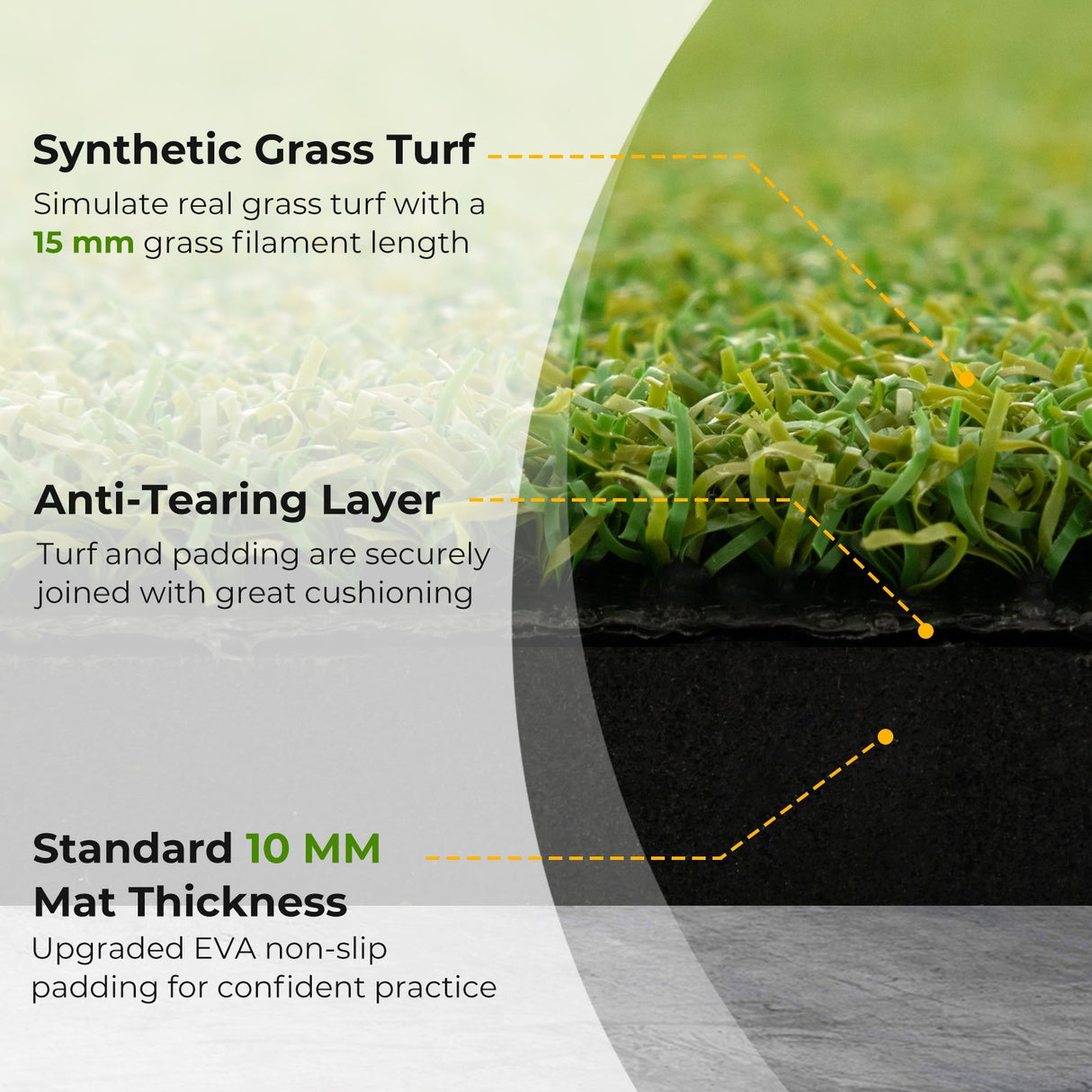 Alfombra de césped artificial para práctica de golf en interiores y exteriores Incluye 2 tees de goma y 2 varillas de alineación