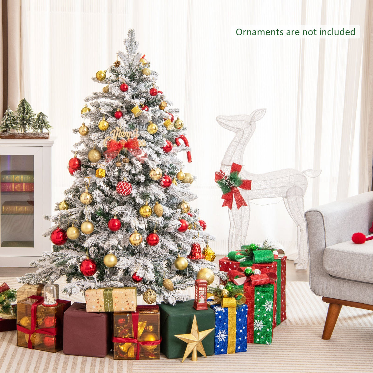 4.5/6/7 Feet Flocked Christmas Tree with Warm White LED Lights