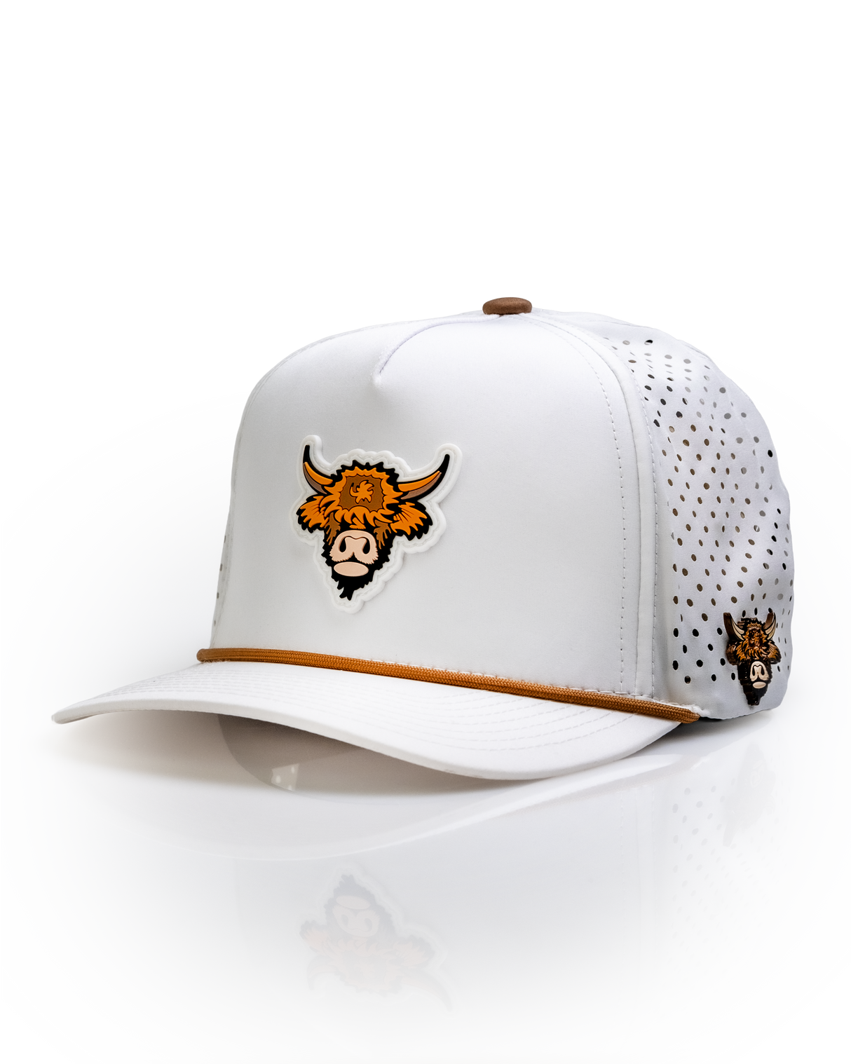 Vaca de las Highlands Blanca - Gorra de Cuerda Perforada