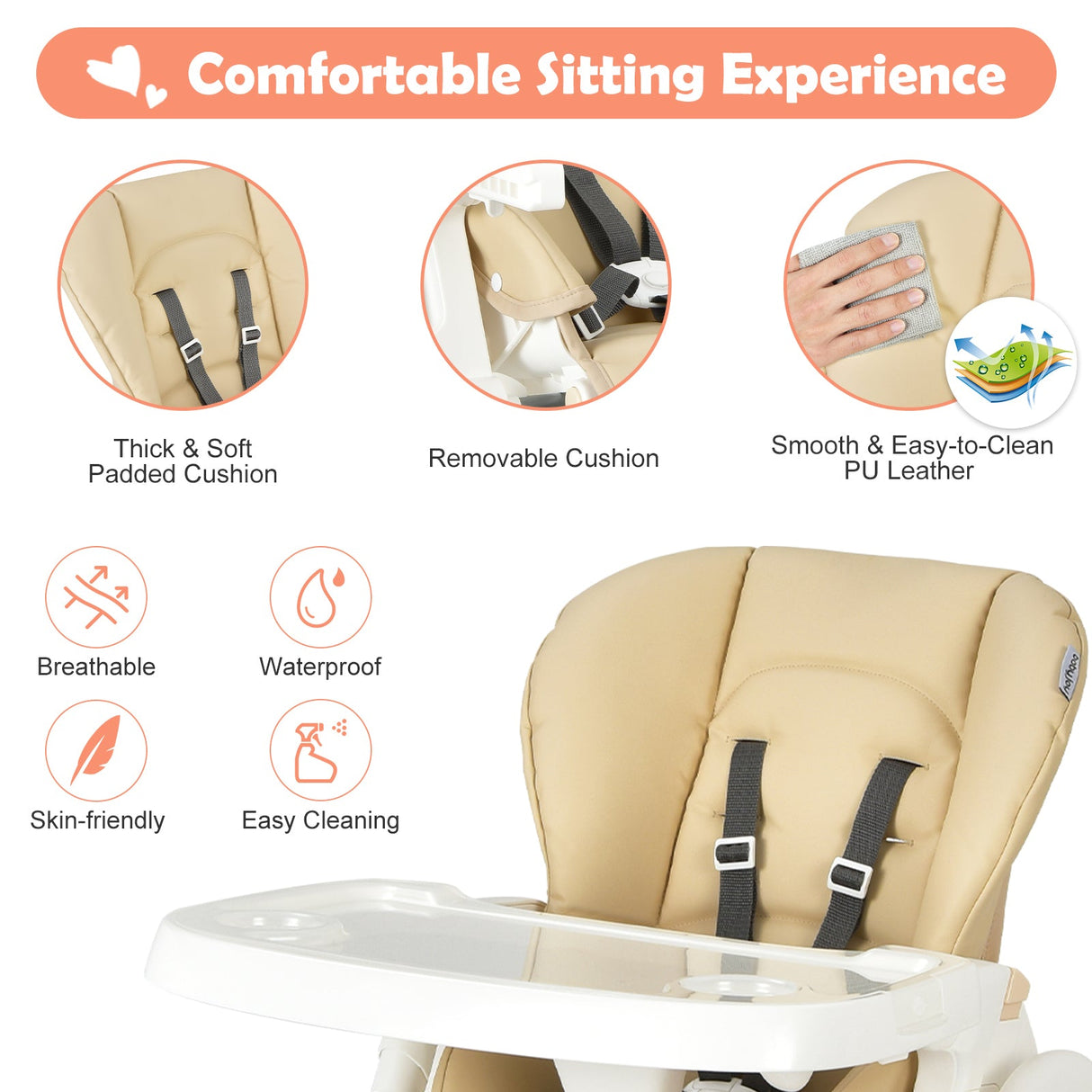 Silla alta plegable para bebé con doble bandeja extraíble y soporte para libros