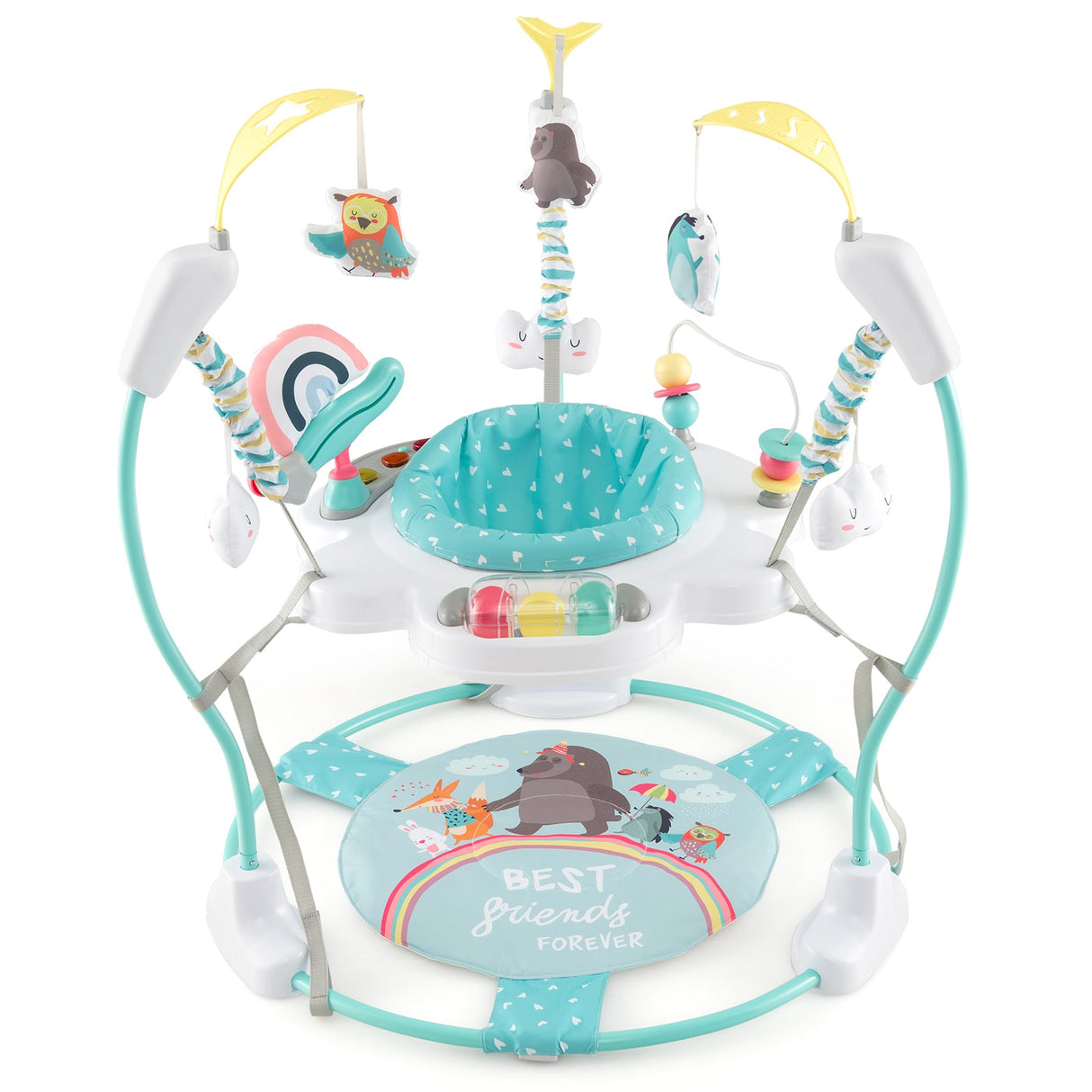 Centro de actividades para bebés, platillo saltarín para bebés de altura ajustable con juguetes interactivos