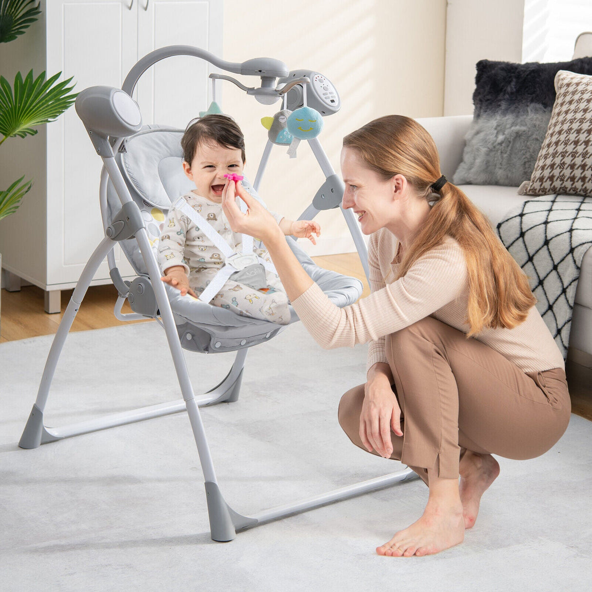 Mecedora Eléctrica Plegable para Bebés con Respaldo Ajustable