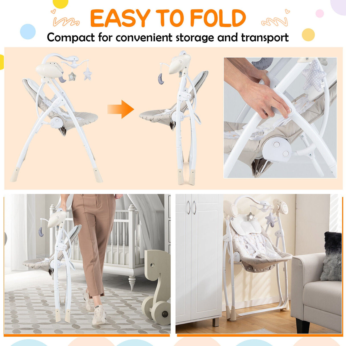 Mecedora Eléctrica Plegable para Bebés con Respaldo Ajustable
