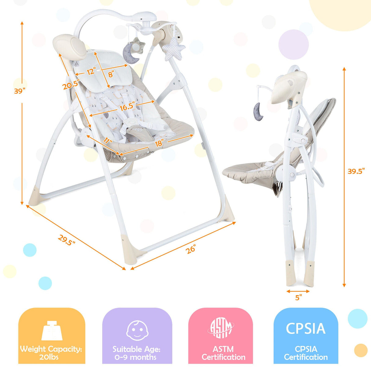 Mecedora Eléctrica Plegable para Bebés con Respaldo Ajustable