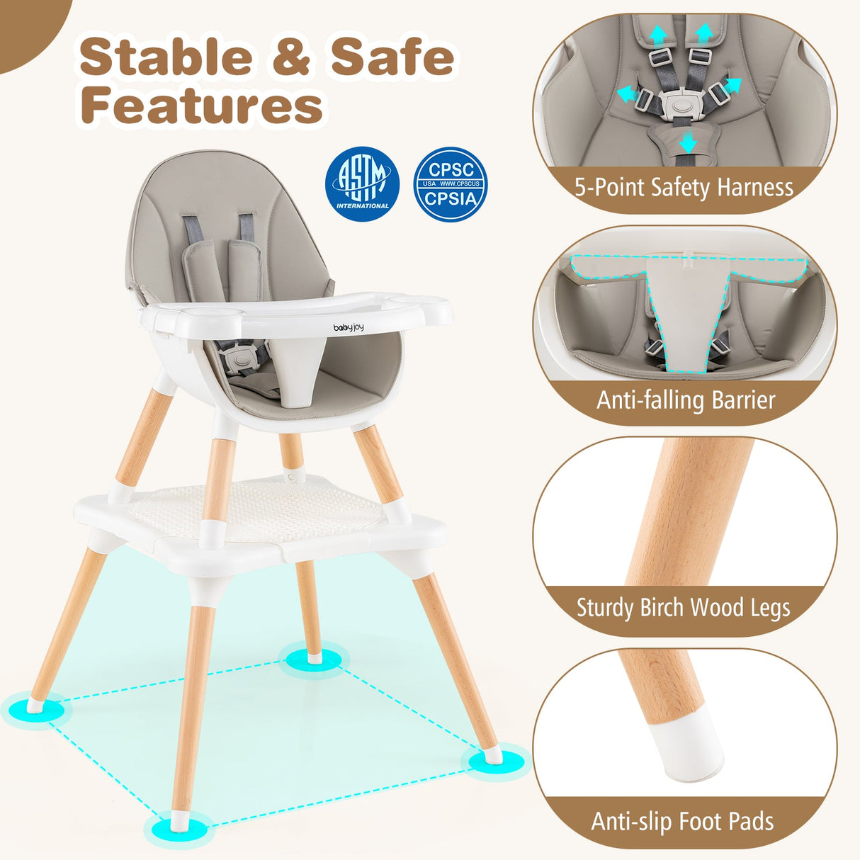 5-in-1 Baby Wooden Convertible High Chair