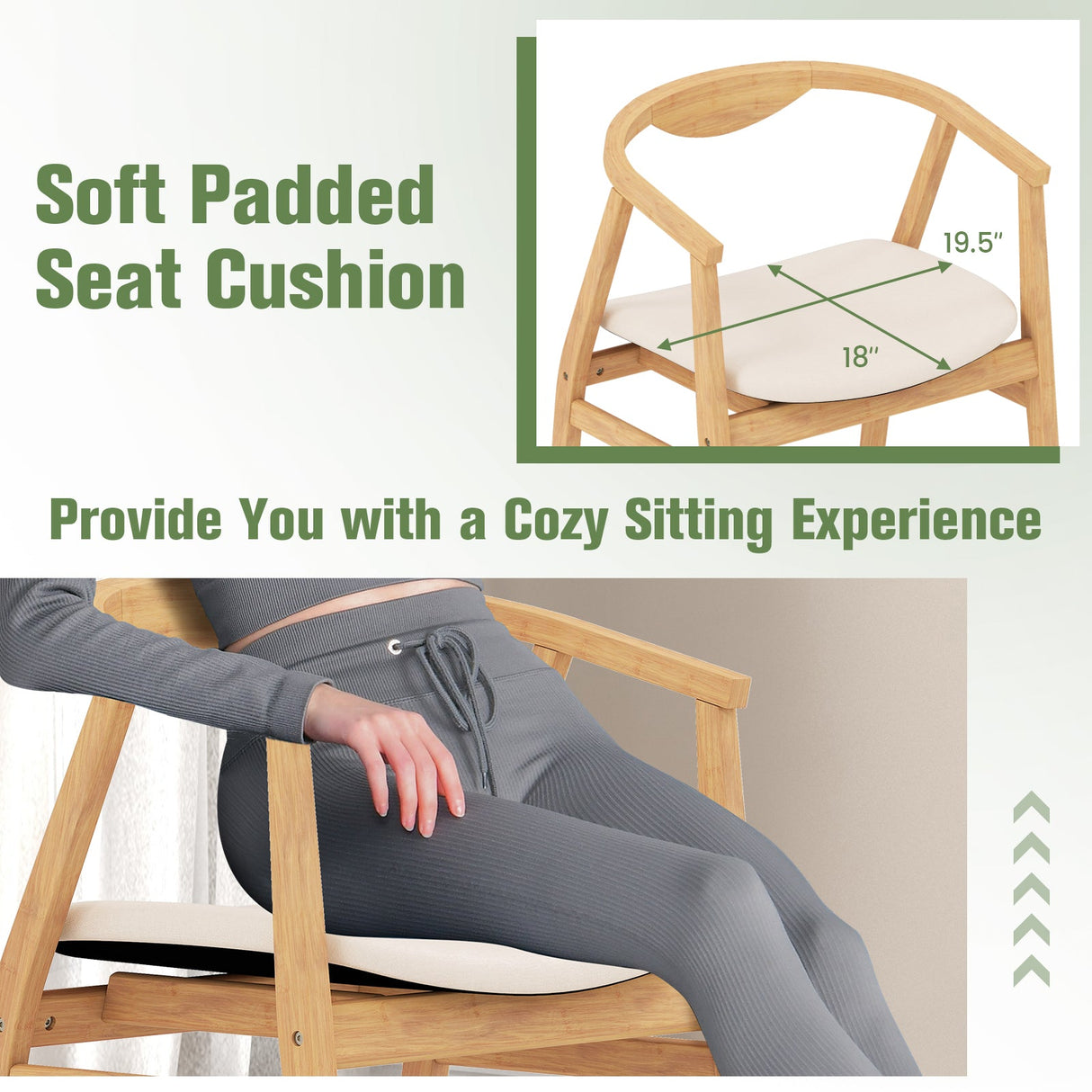 Sillón auxiliar de bambú con reposabrazos y respaldo curvo - Natural