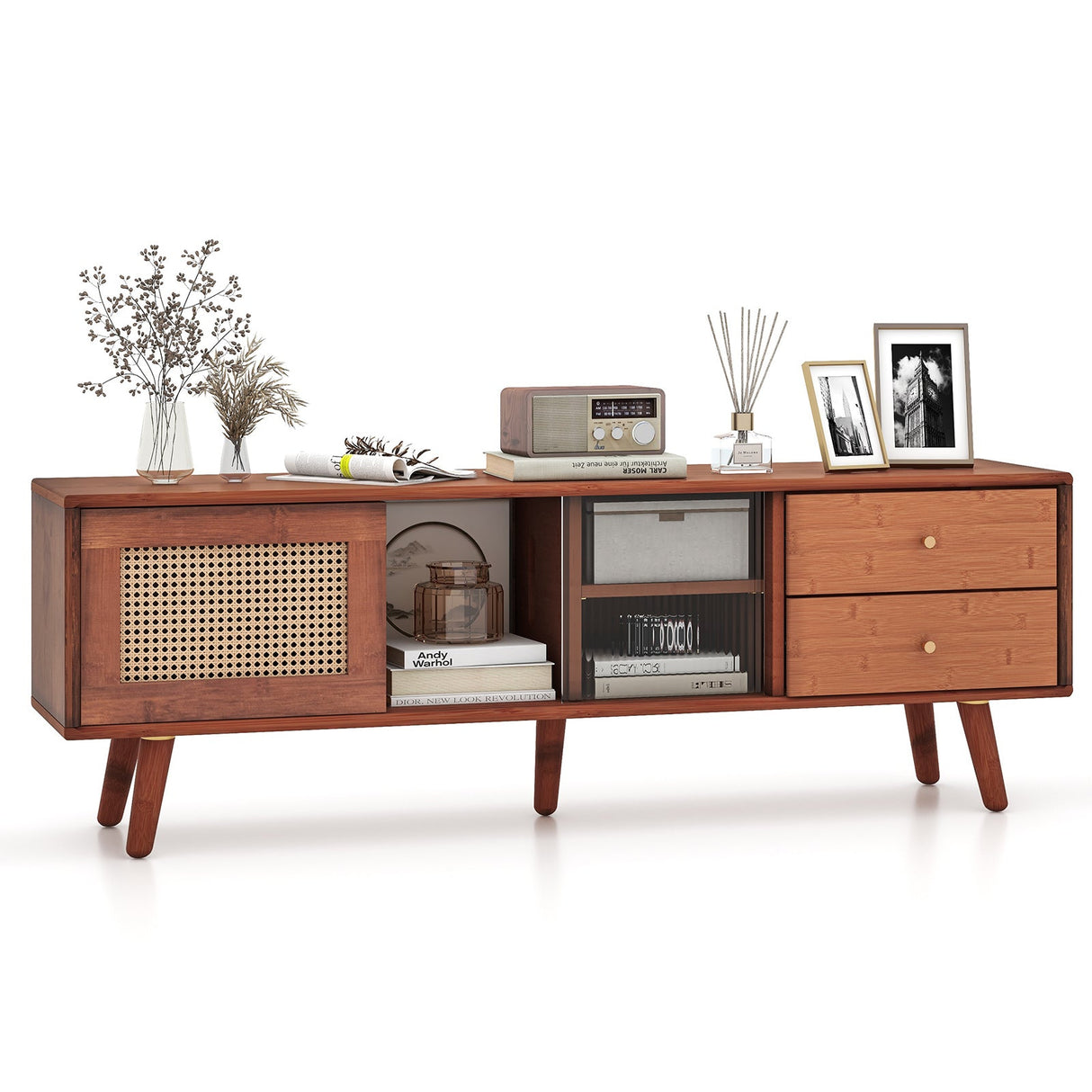 Mueble de TV de bambú para televisores de hasta 65 pulgadas