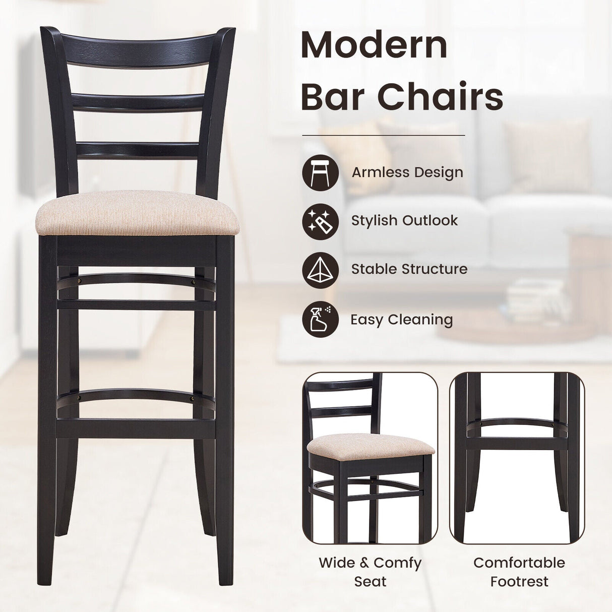 Taburetes de bar con respaldo ergonómico, cómodo reposapiés y asiento acolchado suave