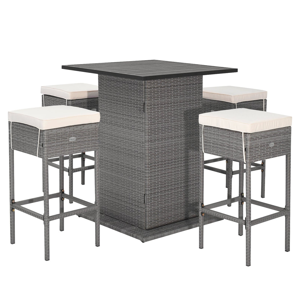 Juego de mesa de bar de mimbre para exteriores de 5 piezas con estantes de almacenamiento ocultos-Blanco