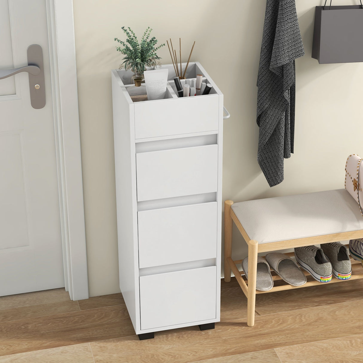 Mueble de baño con 3 cajones, 4 divisores superiores y 1 toallero - Blanco