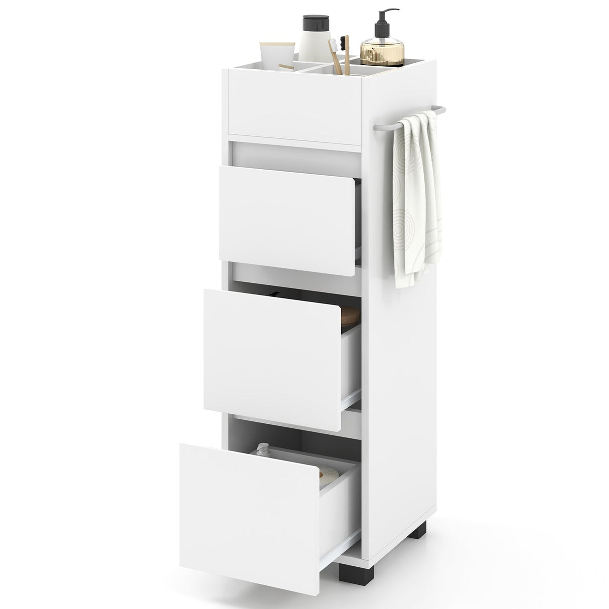 Mueble de baño con 3 cajones, 4 divisores superiores y 1 toallero - Blanco