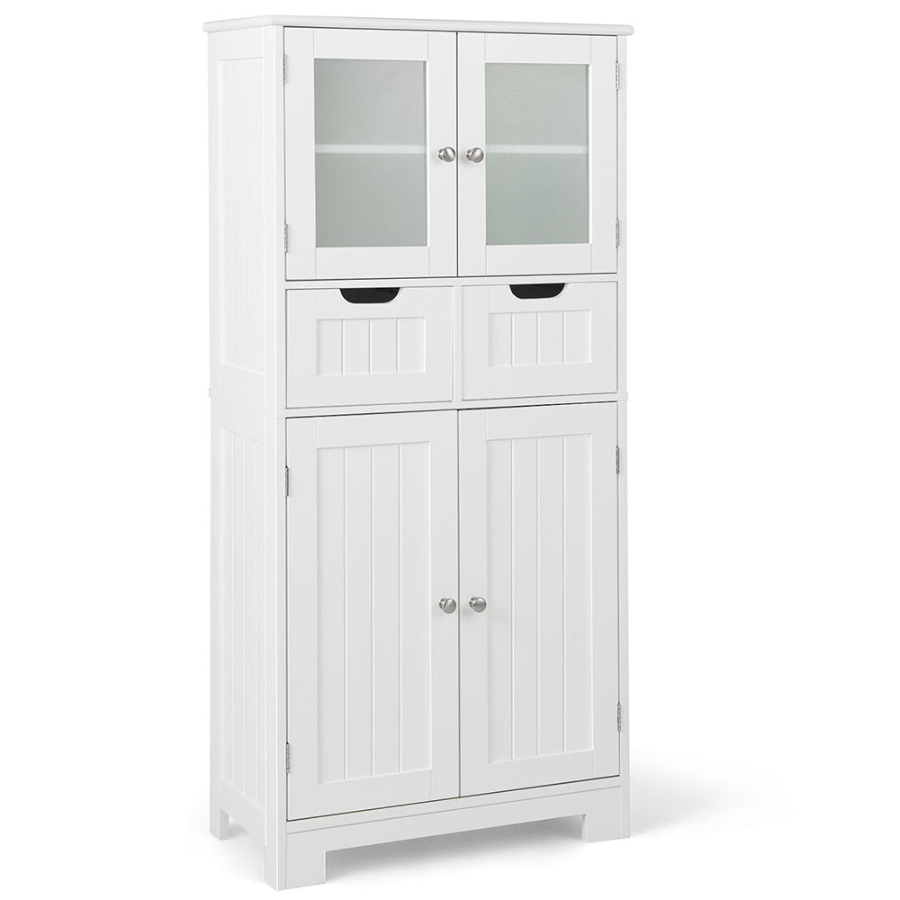 Armario de baño de 3 niveles independiente con 2 cajones y puertas de cristal