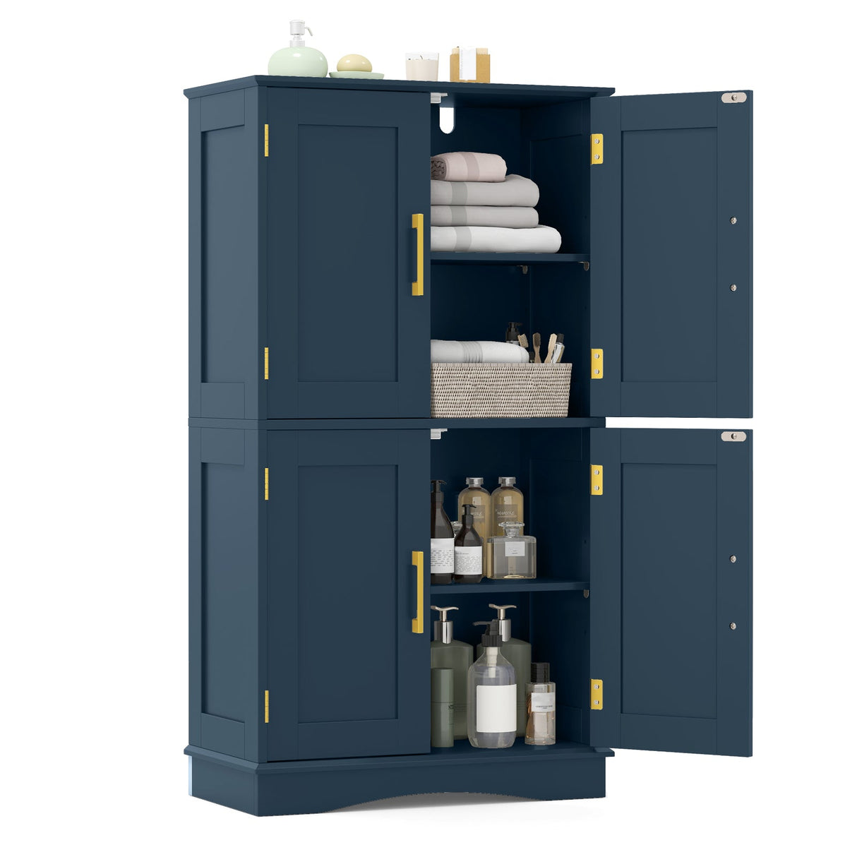 Armario de almacenamiento para baño con 4 puertas y 2 estantes ajustables - Azul