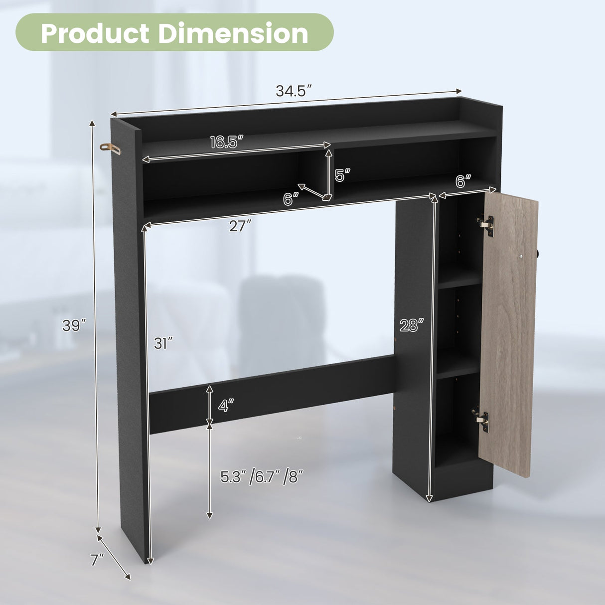 Organizador de almacenamiento de suelo para baño sobre el inodoro con estantes ajustables