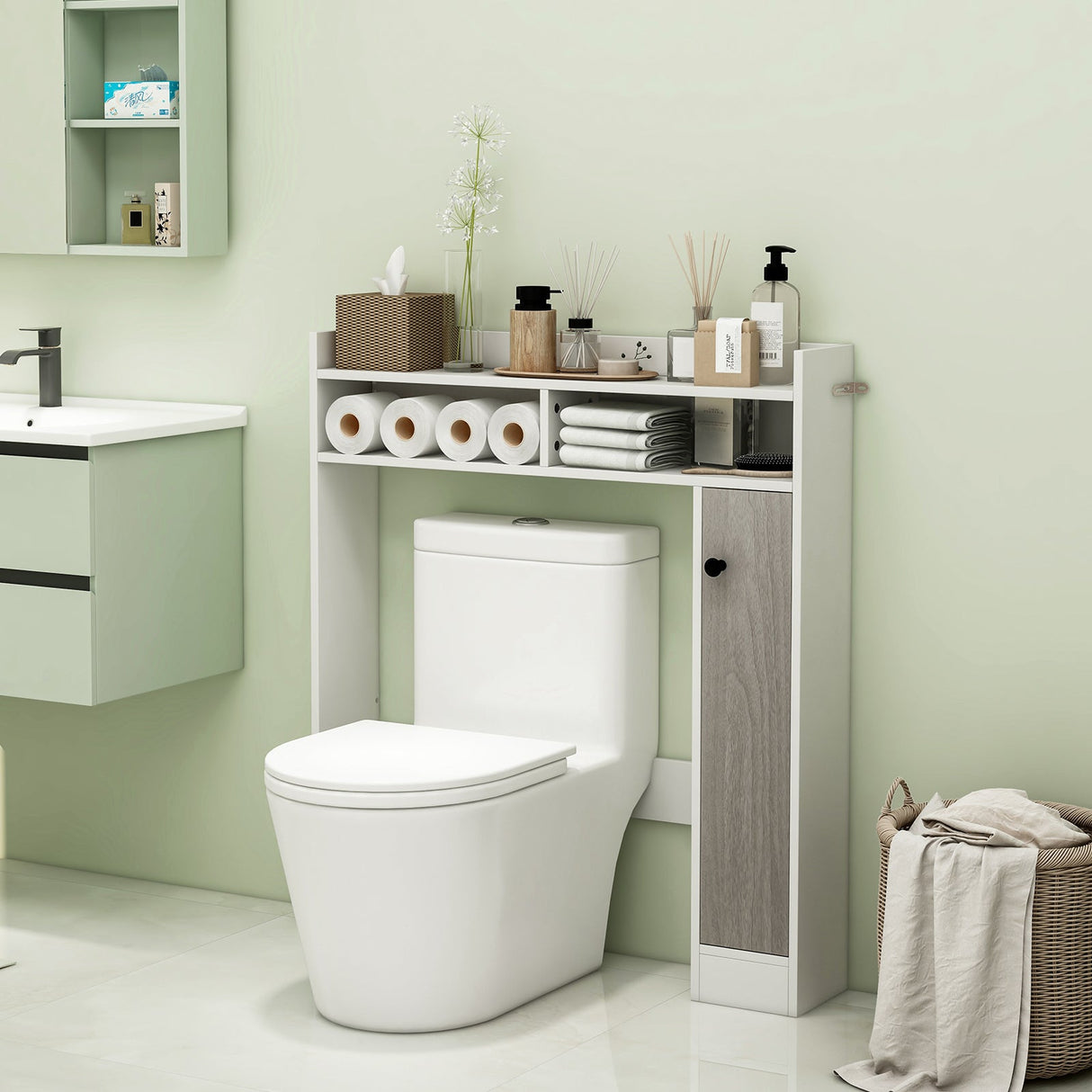 Organizador de almacenamiento de suelo para baño sobre el inodoro con estantes ajustables
