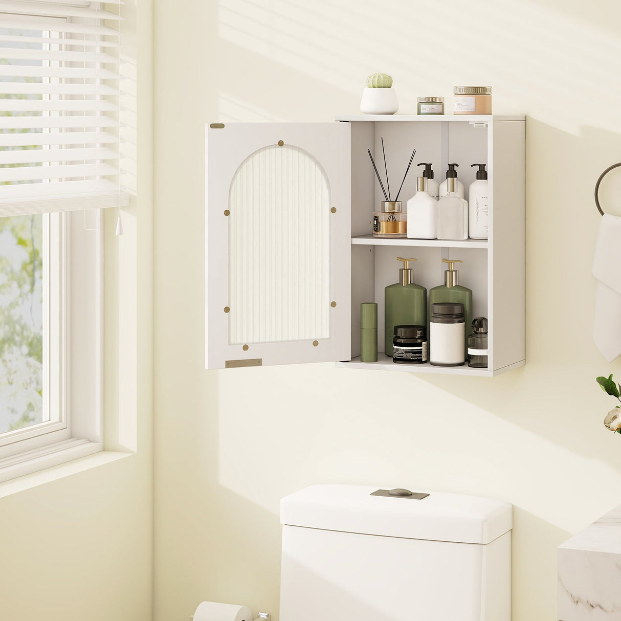 Armario de pared para baño con puerta de vidrio templado y estante ajustable - Blanco