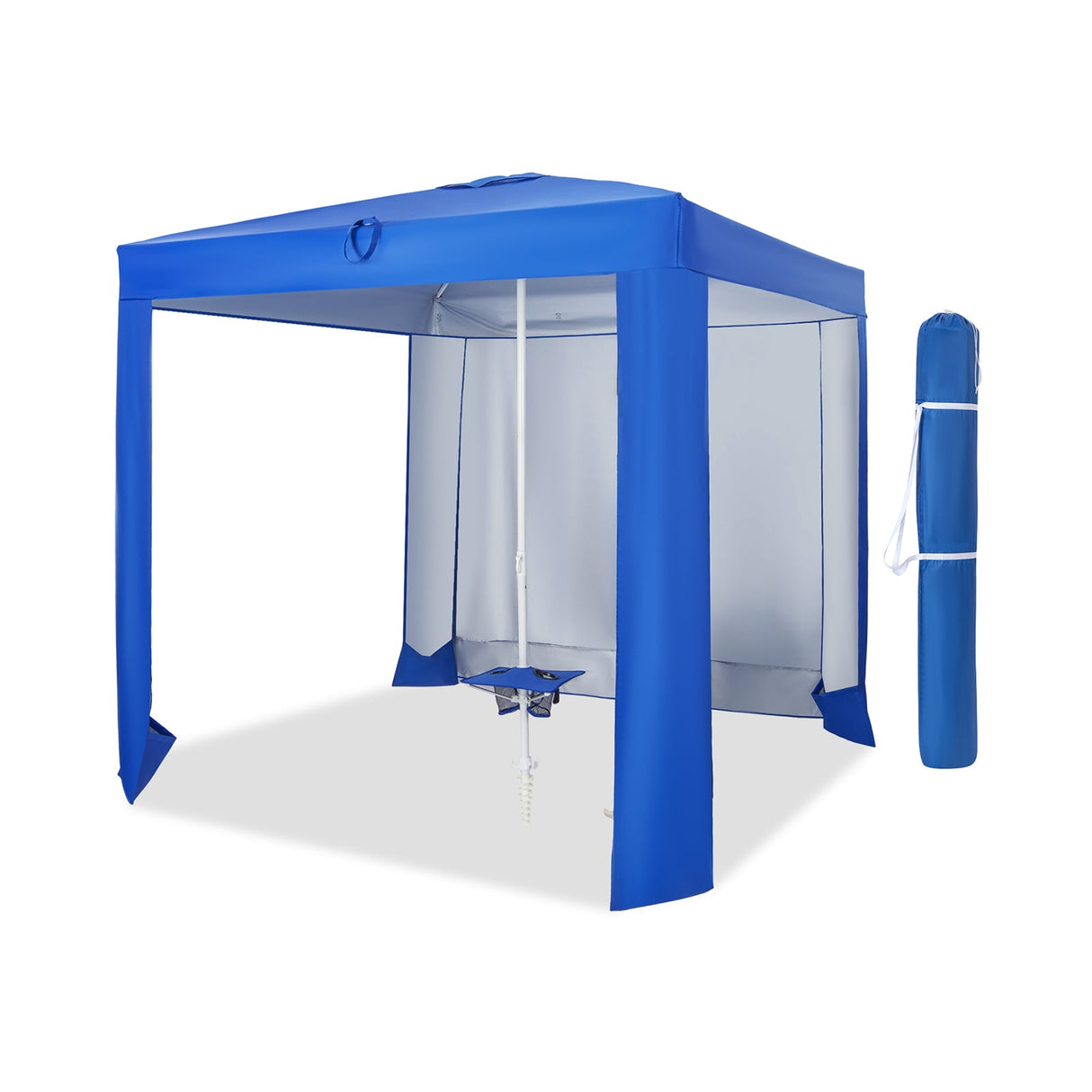 Tienda de playa con dosel con pared lateral desmontable y mesa plegable-Azul