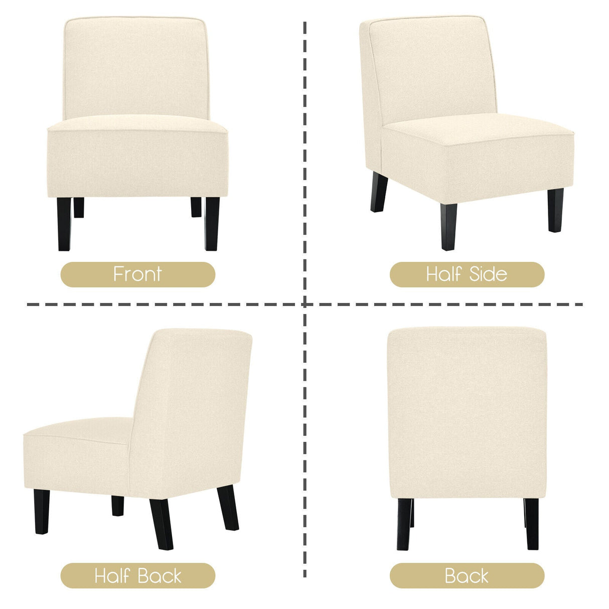 Sillón decorativo moderno sin brazos con patas de madera de caucho