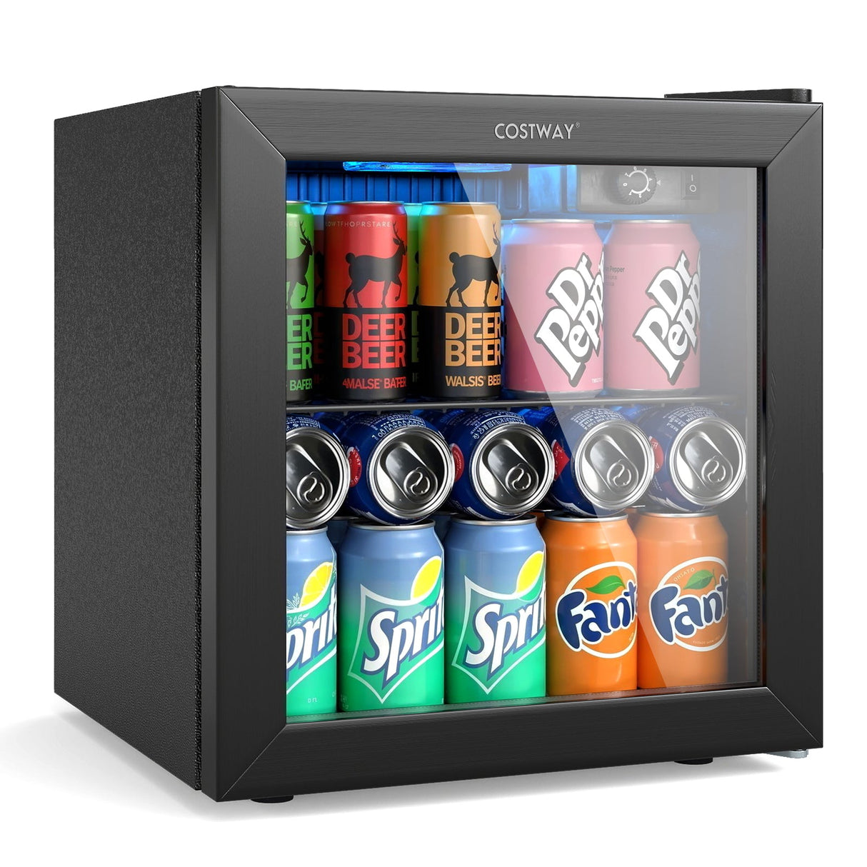 Refrigerador de bebidas 1.3 pies cúbicos, 12 botellas, 55 latas, mini nevera-Negro