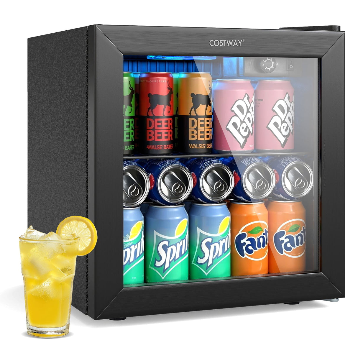 Refrigerador de bebidas 1.3 pies cúbicos, 12 botellas, 55 latas, mini nevera-Negro