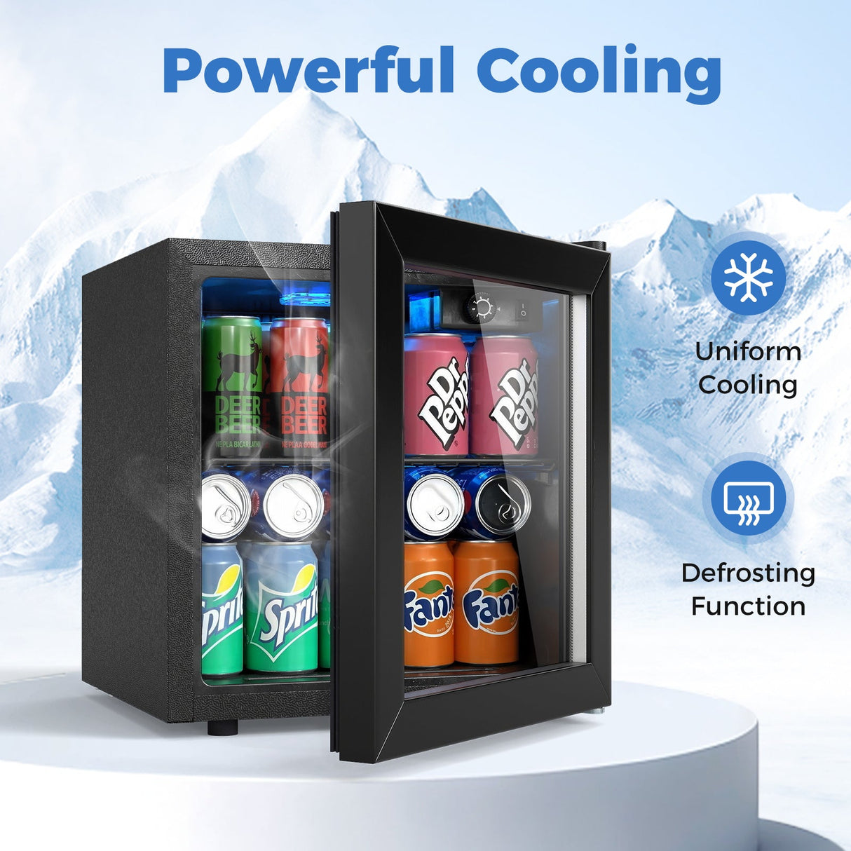 Refrigerador de bebidas 1.3 pies cúbicos, 12 botellas, 55 latas, mini nevera-Negro