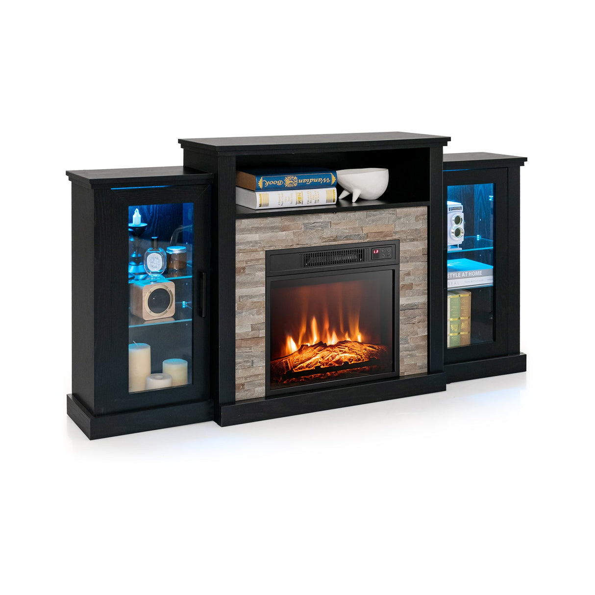 Mueble de TV con chimenea y luces LED de 16 colores para televisores de hasta 65 pulgadas