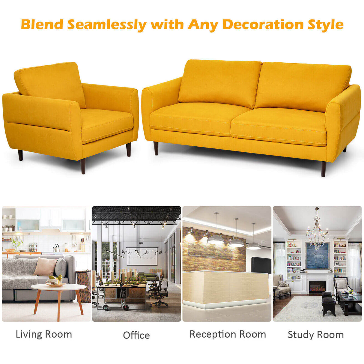 2 Pieces Upholstered Sofa Set with Removable Cushion Covers