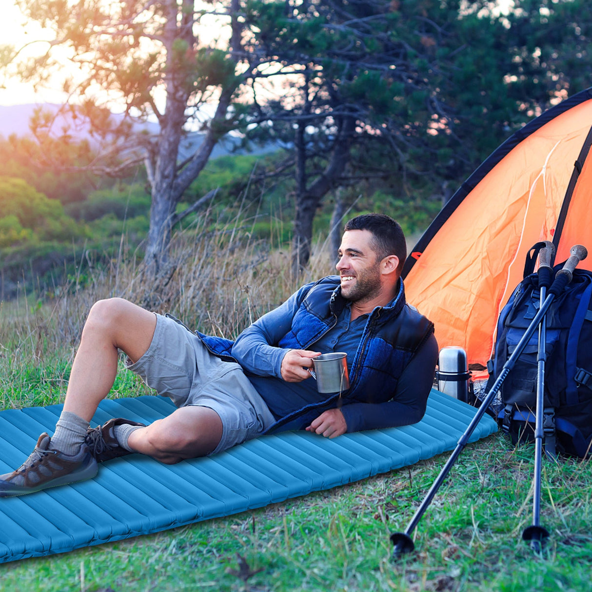 Colchoneta inflable impermeable para camping de 3 pulgadas de grosor