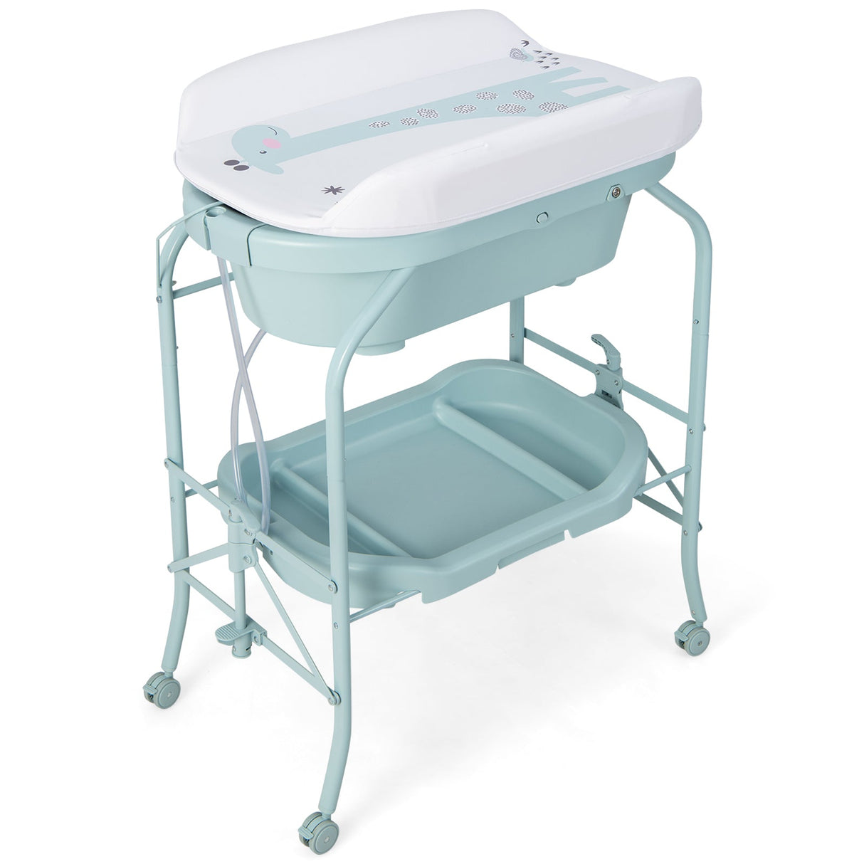 Cambiador de bebé plegable con bañera y 4 ruedas universales