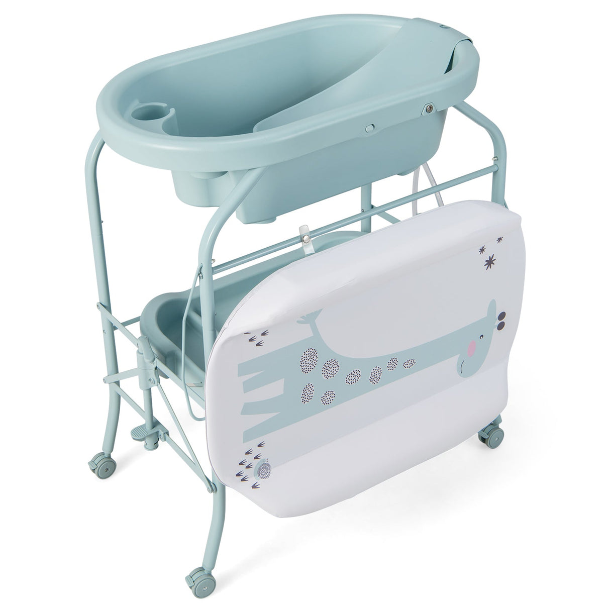 Cambiador de bebé plegable con bañera y 4 ruedas universales