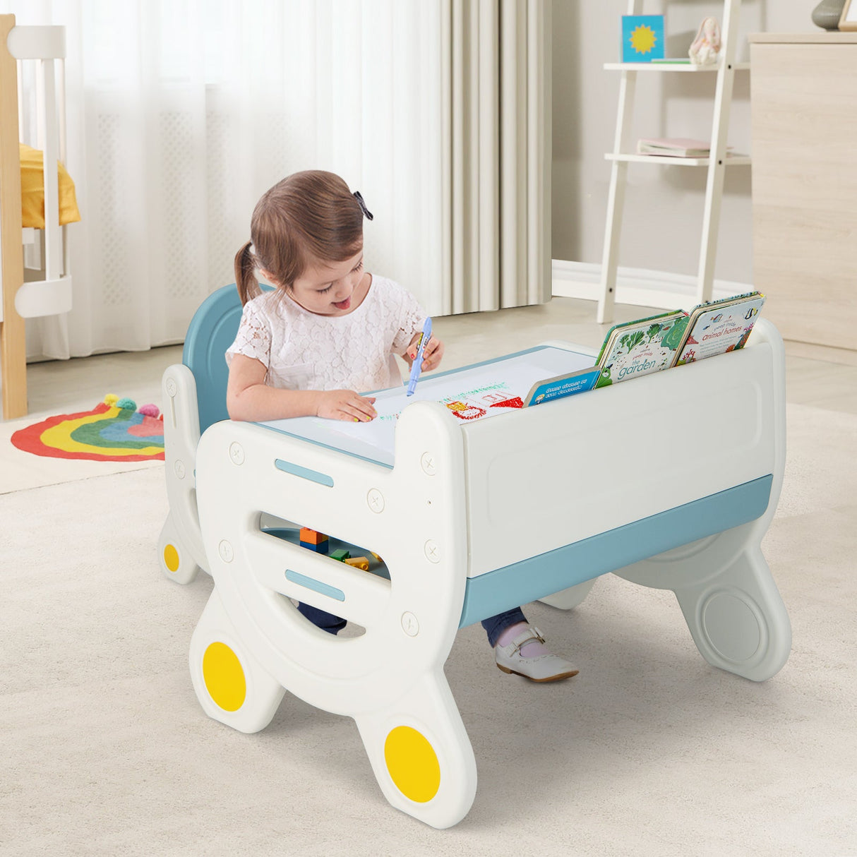 Juego de Mesa y Sillas de Dibujo para Niños con Acuarelas y Borrador de Pizarra