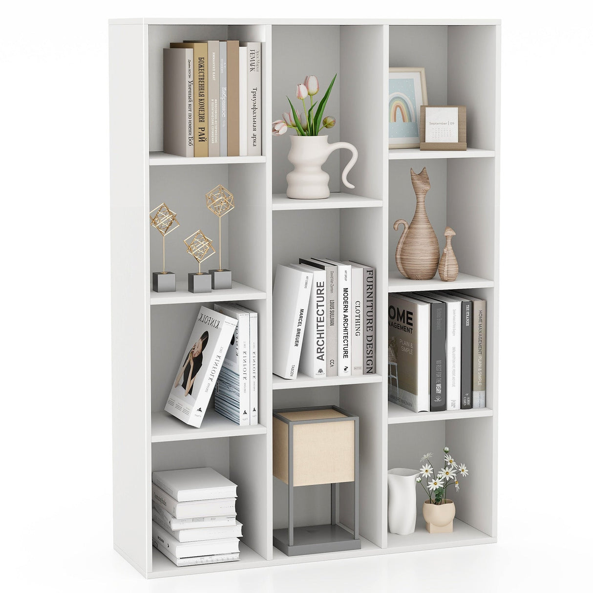 Organizador de almacenamiento de libros y estantería multifuncional de 11 cubos con kits antivuelco - Blanco