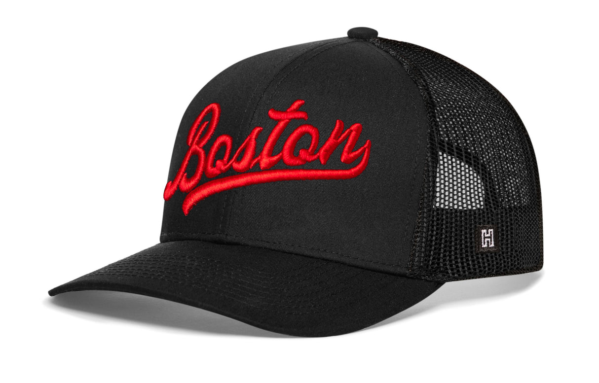 Boston Red Script Trucker Hat | Massachusettes Snapback