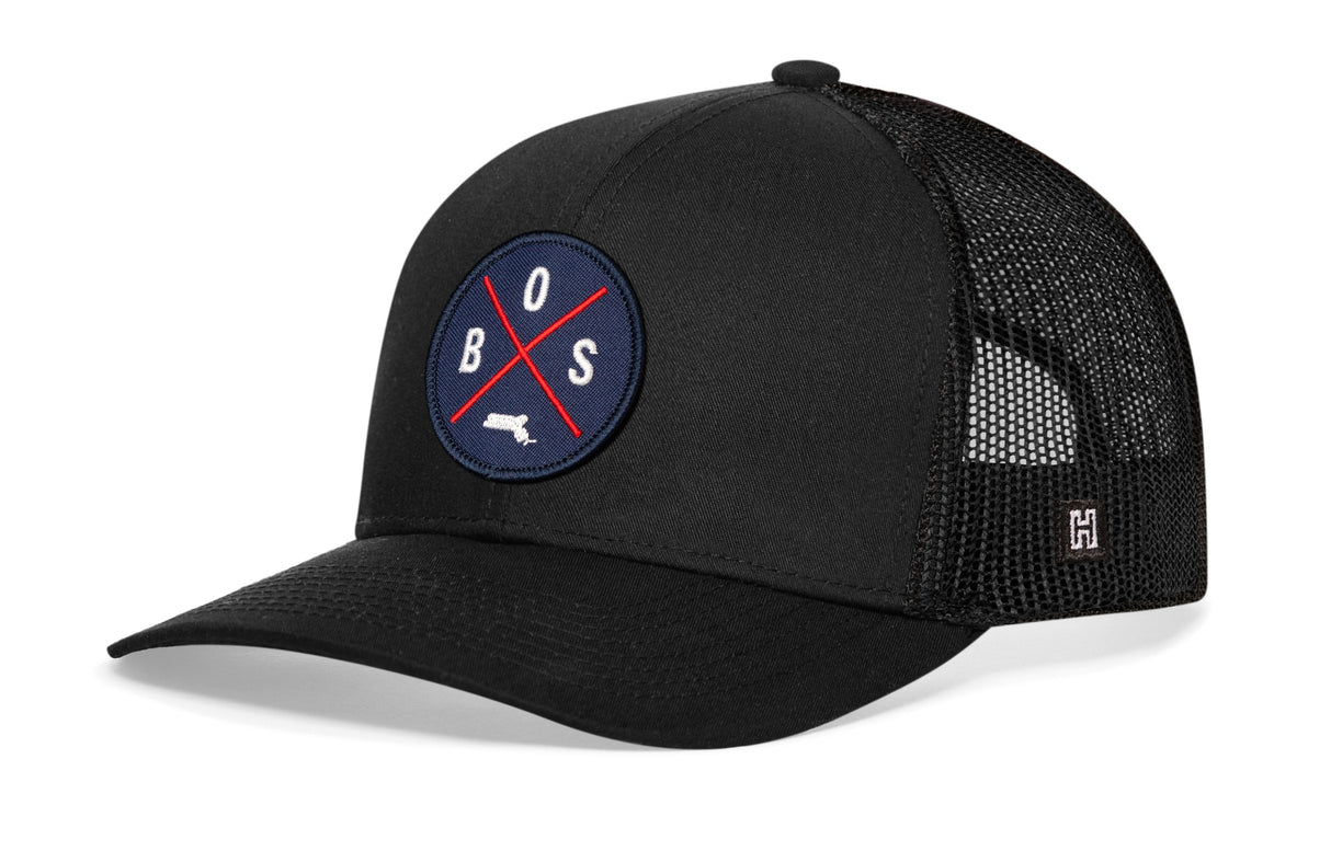 Boston Trucker Hat | Navy-Red BOS X | Black Snapback