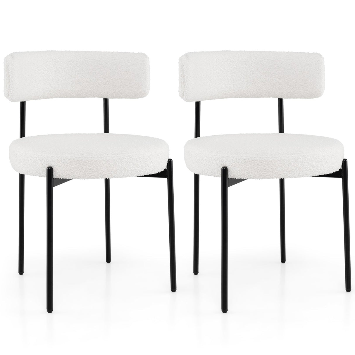 Sillas de Comedor Boucle con Respaldo Curvo y Patas Metálicas, Juego de 2 - Blancas
