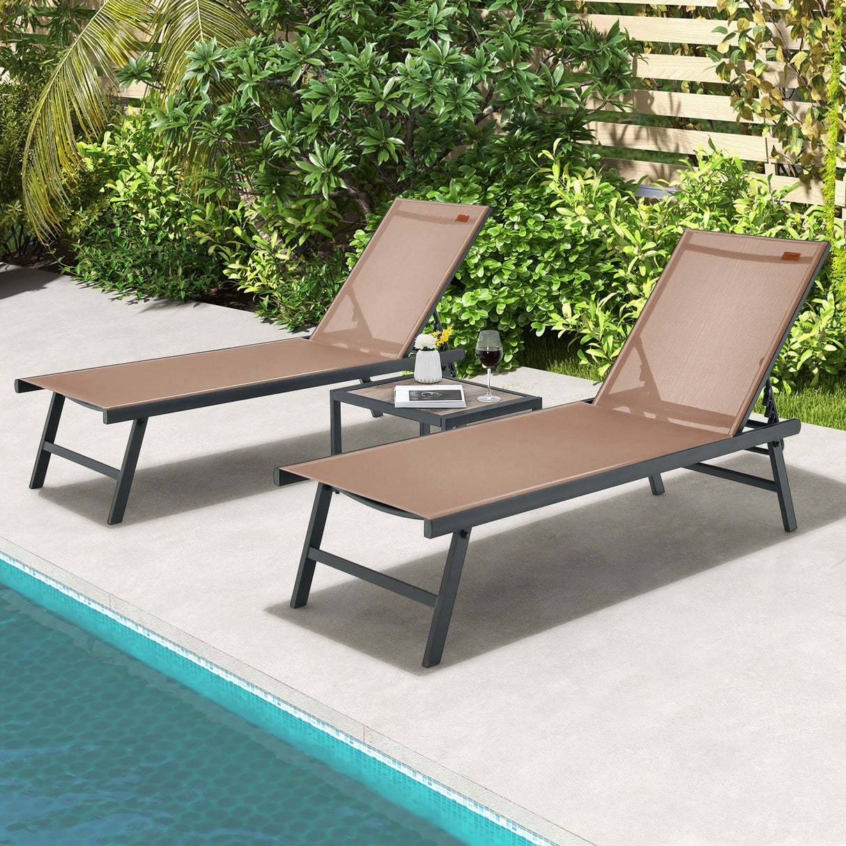 Set de 3 piezas de tumbona y mesa para patio, para piscina o jardín