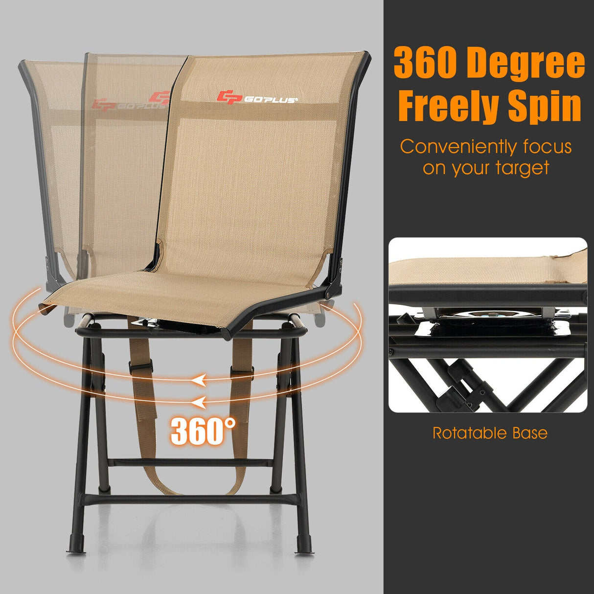 Sillón giratorio plegable para exteriores, para todo tipo de clima, con marco de hierro