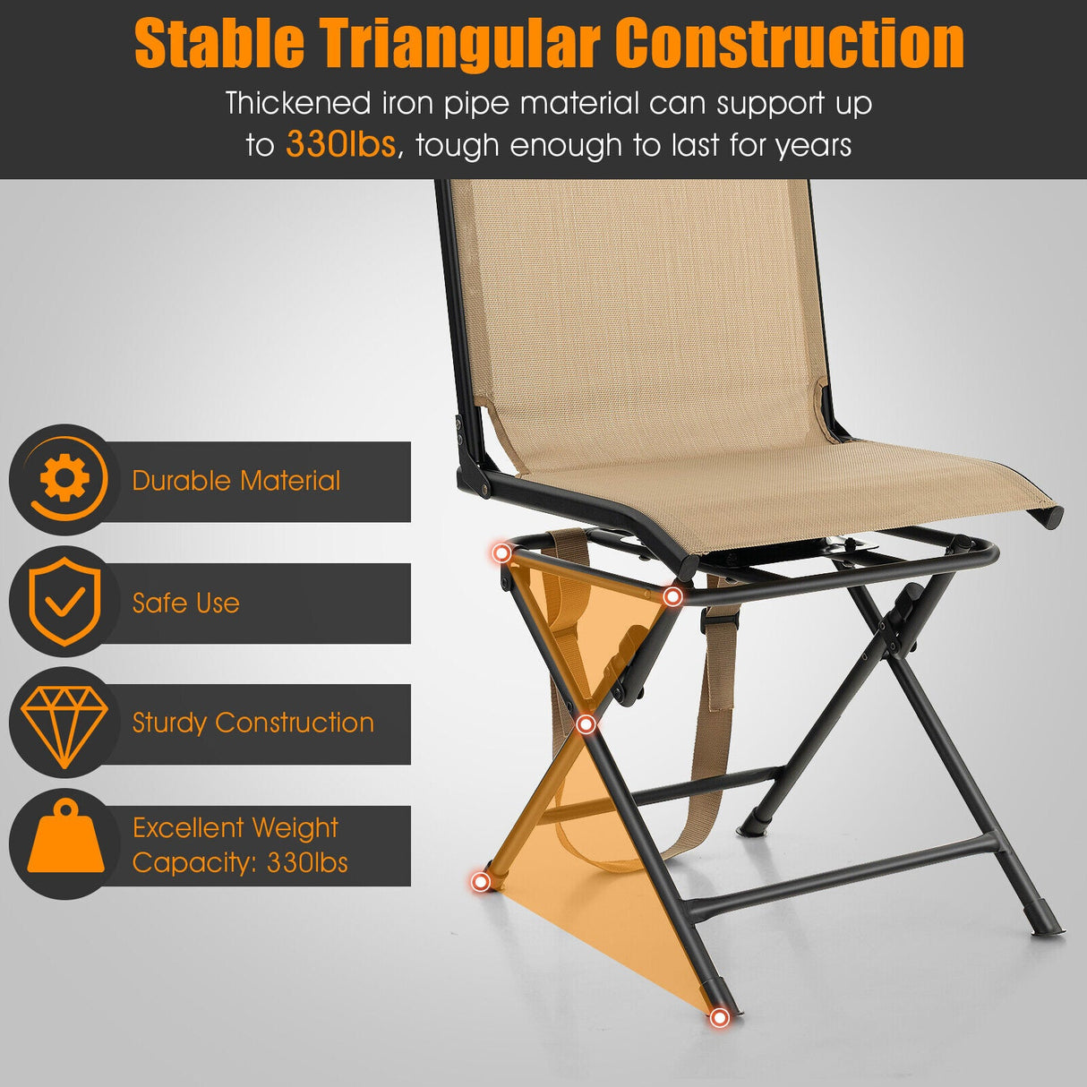 Sillón giratorio plegable para exteriores, para todo tipo de clima, con marco de hierro