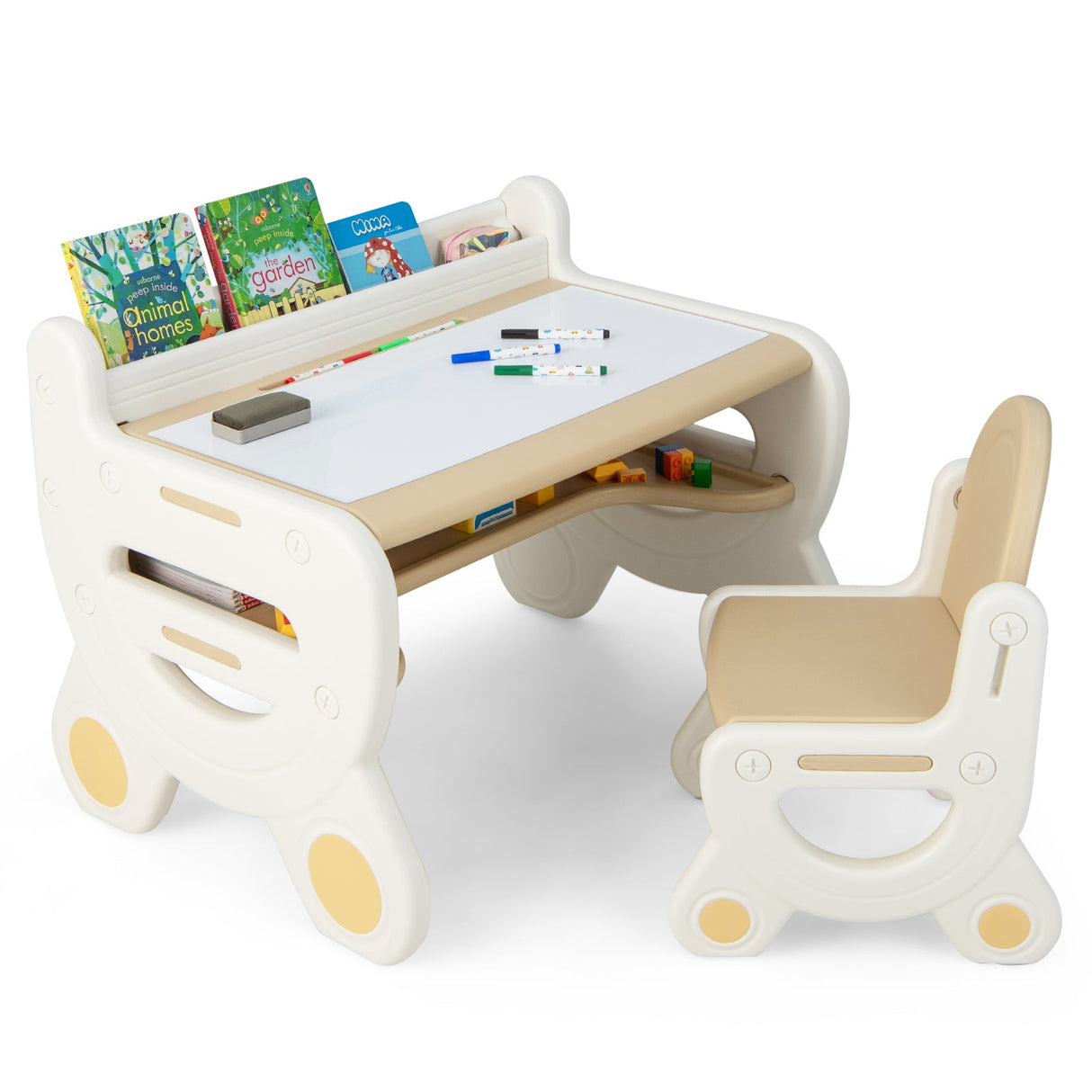 Juego de Mesa y Sillas de Dibujo para Niños con Acuarelas y Borrador de Pizarra