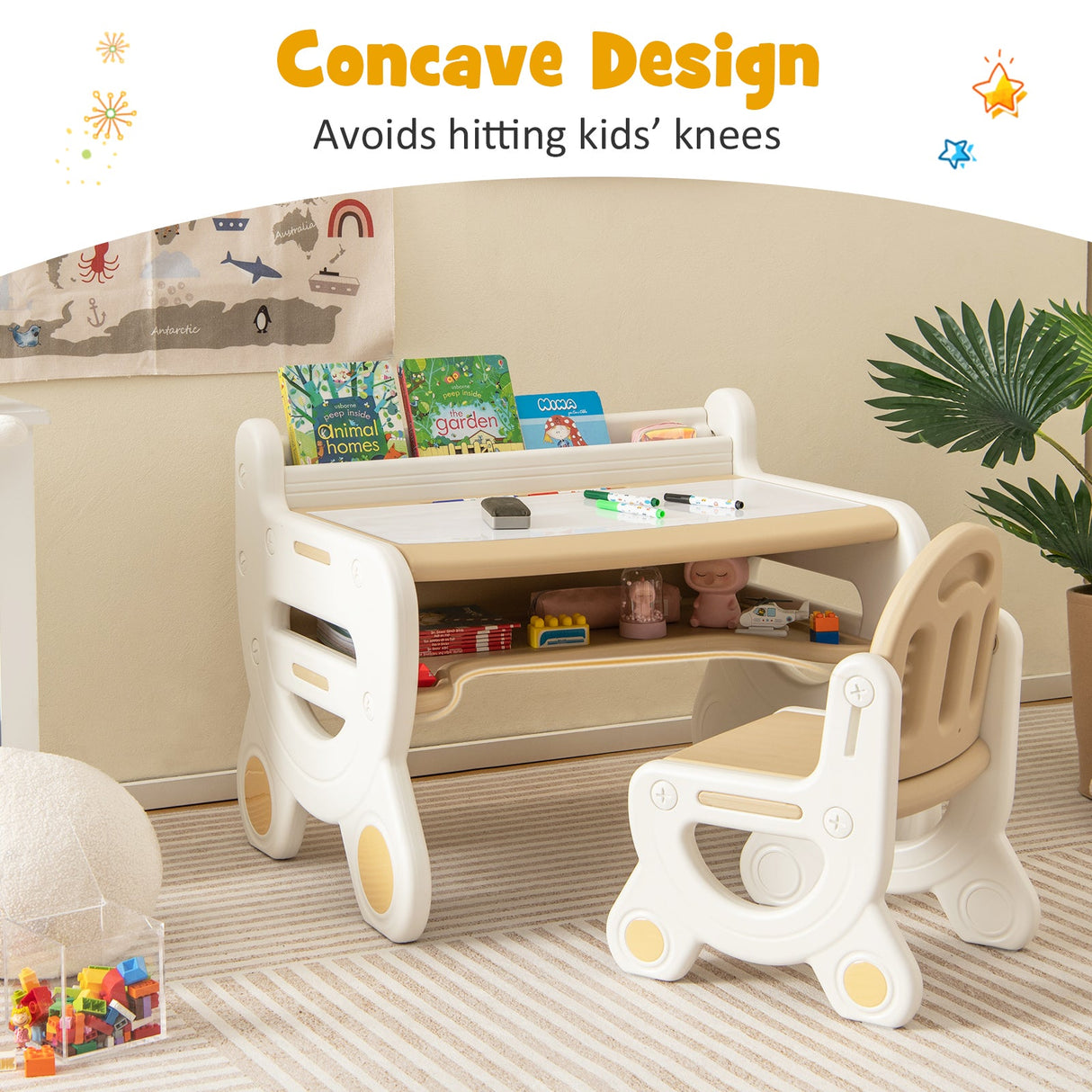 Juego de Mesa y Sillas de Dibujo para Niños con Acuarelas y Borrador de Pizarra