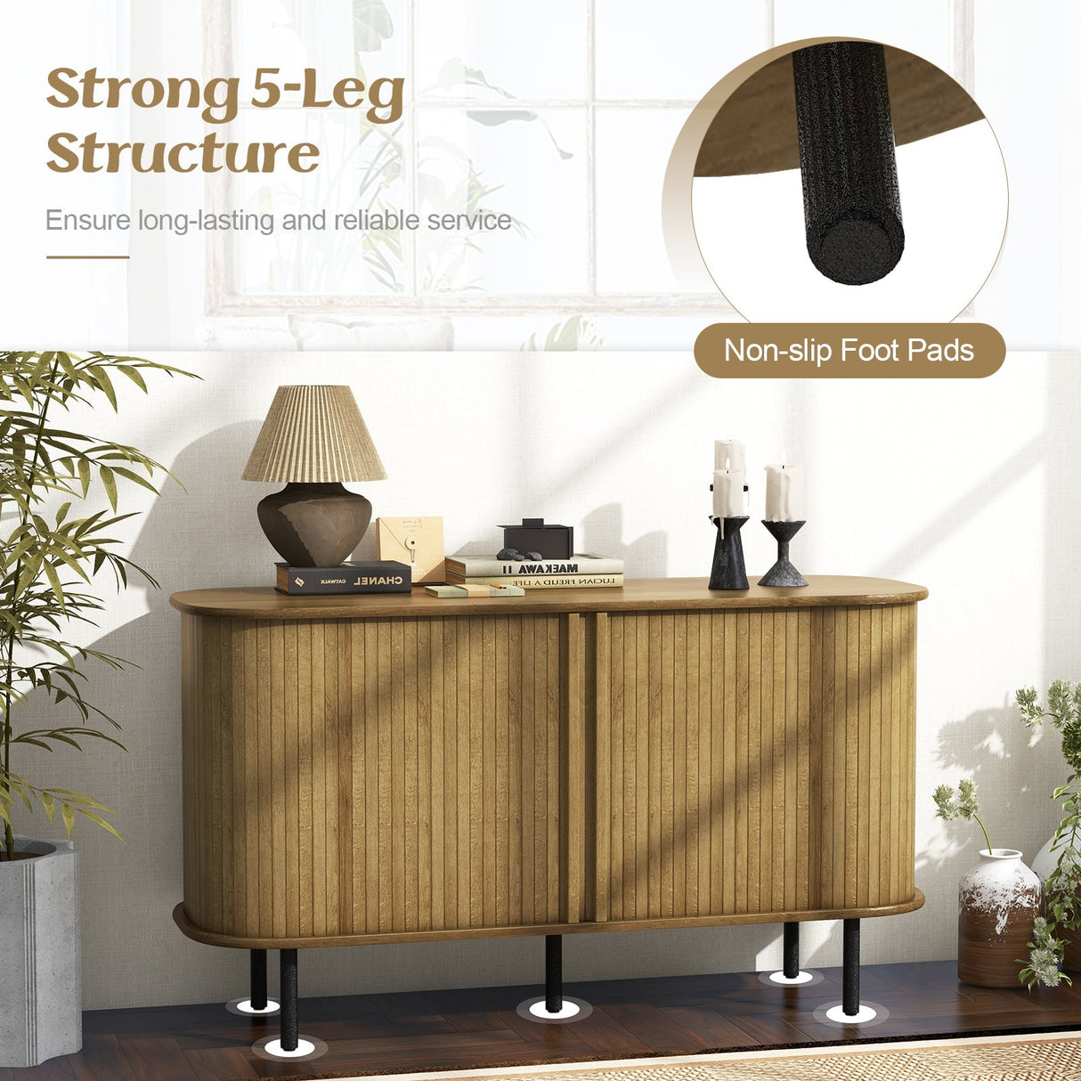 Aparador Buffet de 47 Pulgadas con Estantes Ajustables para Cocina, Comedor, Sala de Estar, Recibidor - Roble